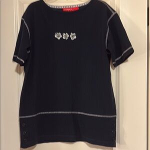 Blue Women's Top with Floral Embroidery